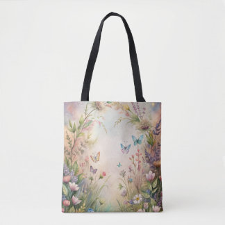 Meadow Flowers and Butterflies Tote Bag