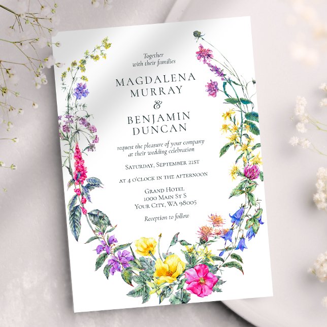 Meadow Flowers and Herbs Colourful Floral Wedding Invitation (Creator Uploaded)