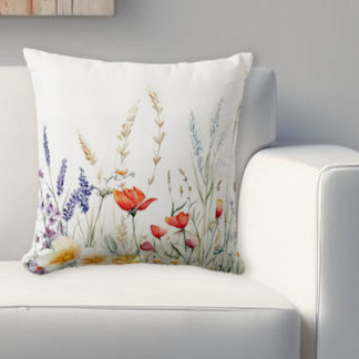 Meadow Flowers and Lavender Cushion