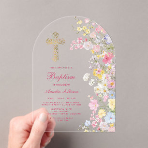 Meadow Flowers Arch Baptism Acrylic Invitations