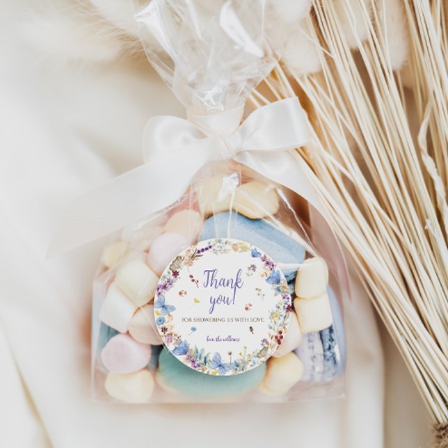 Meadow Flowers Baby Shower thank you Classic Round Sticker (Creator Uploaded)