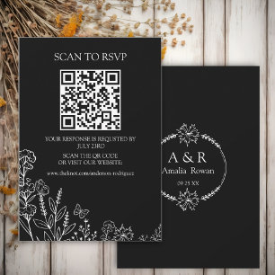 Meadow Flowers Black and White Scan QR RSVP card
