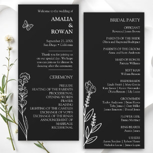Meadow Flowers Black and White Wedding Program