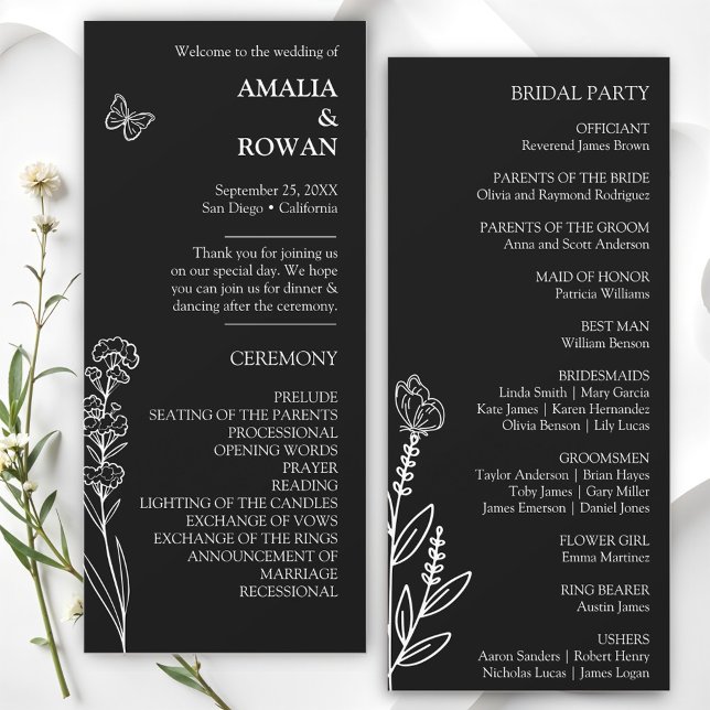 Meadow Flowers Black and White Wedding Program (Creator Uploaded)