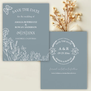 Meadow Flowers Blue Grey Budget Save the Date 