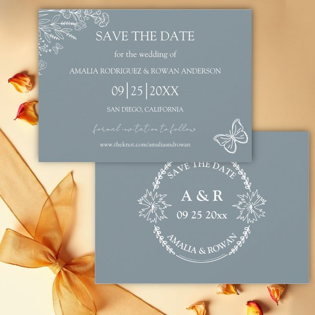 Meadow Flowers Blue Grey Save the Date  (Creator Uploaded)