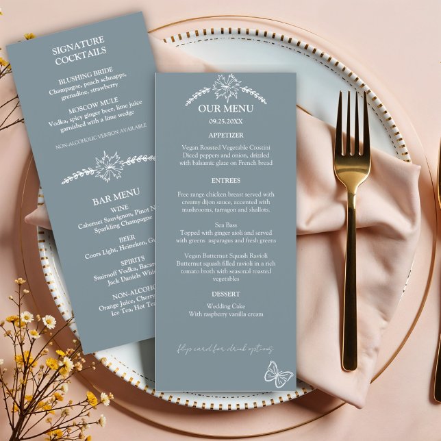 Meadow Flowers Blue Grey Wedding Menu (Creator Uploaded)