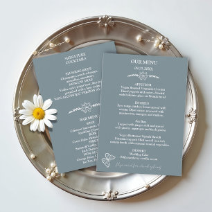 Meadow Flowers Blue Grey Wedding Menu