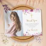 Meadow Flowers Floral First Holy Communion Photo Thank You Card<br><div class="desc">Featuring your own photo and delicate watercolour roses garlands above and below your personalised special first holy communion thank you message. The reverse background can be changed to your favourite colour or add additional details. Designed by Thisisnotme©</div>