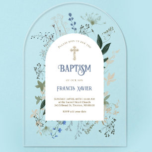 meadow flowers frame Baptism Invitation