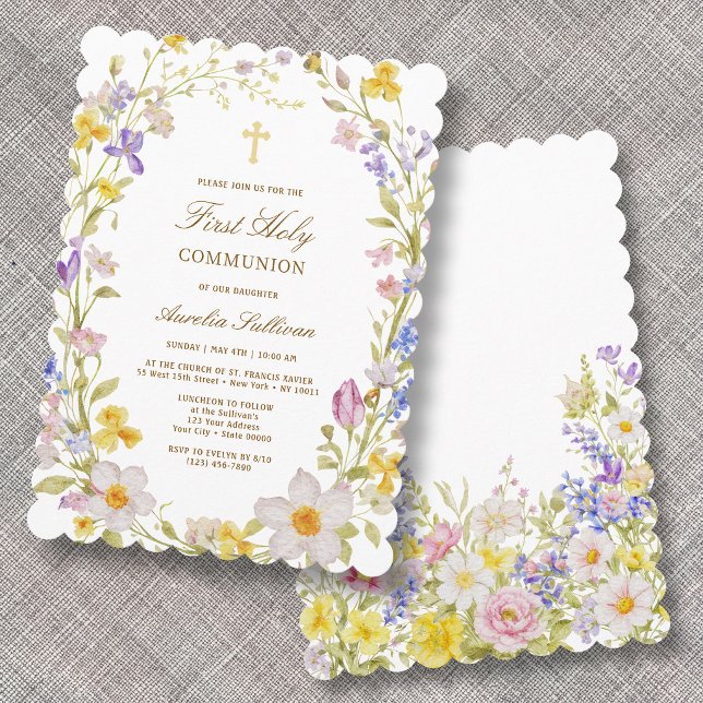 Meadow Flowers Frame First Holy Communion Invitation (Creator Uploaded)
