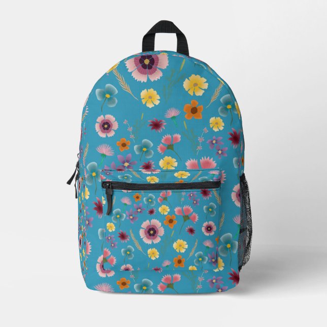 Meadow flowers in blue back pack (Front)
