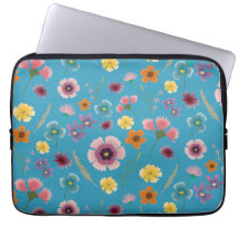 Meadow flowers in blue laptop sleeve