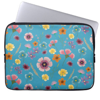 Meadow flowers in blue laptop sleeve