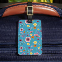 Meadow flowers in blue - luggage tag
