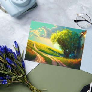 Meadow flowers landscape art summer trendy rectangular sticker