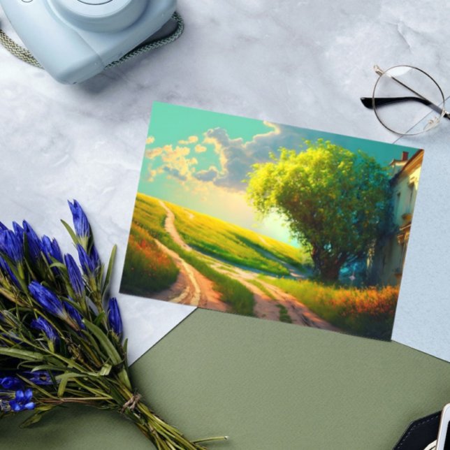 Meadow flowers landscape art summer trendy rectangular sticker (Creator Uploaded)