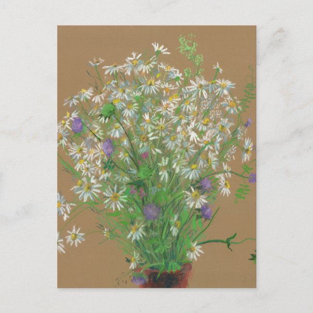 Meadow flowers, pastel painting, white daisies postcard (Front)