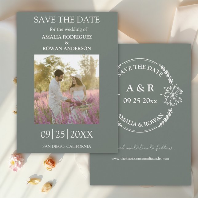 Meadow Flowers Sirocco Green Photo Save the Date  (Creator Uploaded)