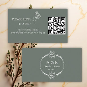 Meadow Flowers Sirocco Green QR RSVP Enclosure Card