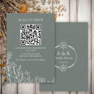 Meadow Flowers Sirocco Green Scan QR RSVP card