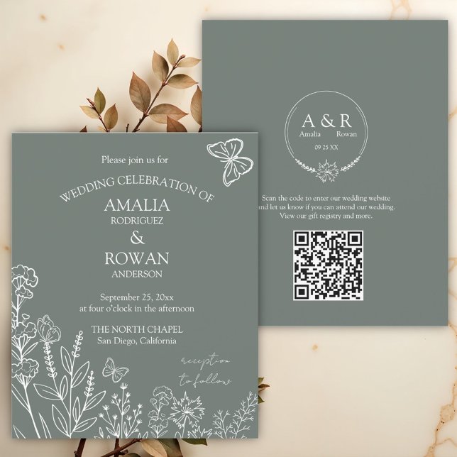 Meadow Flowers Sirocco Green Wedding Budget Invite (Creator Uploaded)