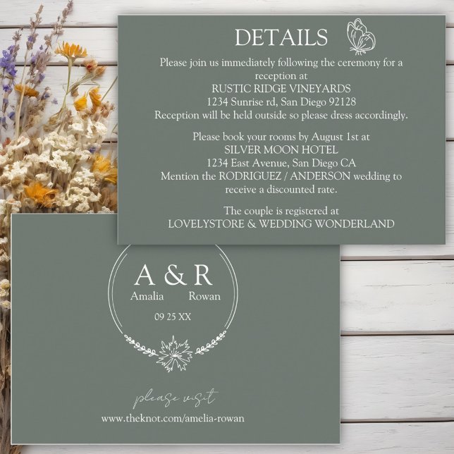 Meadow Flowers Sirocco Green Wedding Details  Enclosure Card (Creator Uploaded)