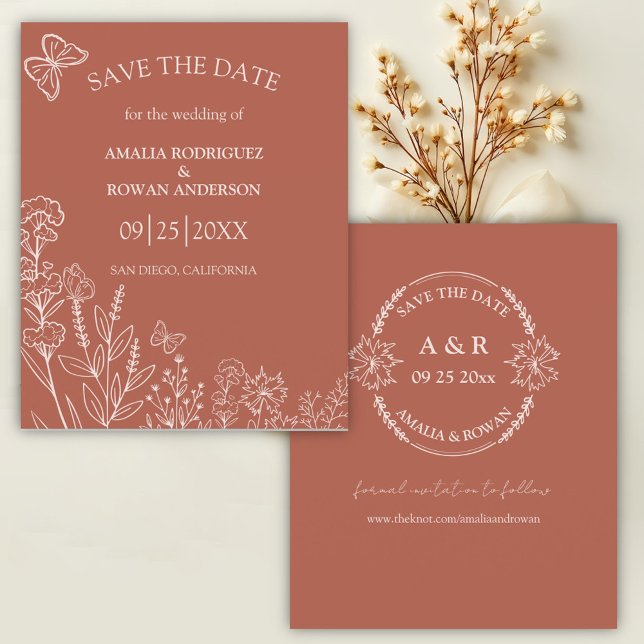 Meadow Flowers Terracotta Budget Save the Date  (Creator Uploaded)