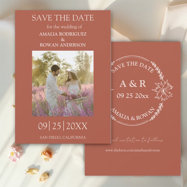Meadow Flowers Terracotta Photo Save the Date  (Creator Uploaded)
