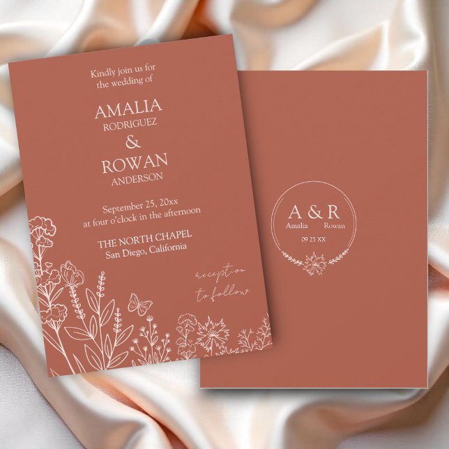 Meadow Flowers Terracotta Wedding Invitation (Creator Uploaded)