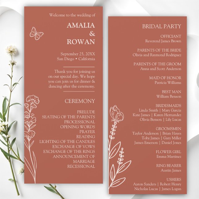 Meadow Flowers Terracotta Wedding Program (Creator Uploaded)