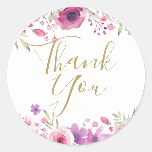 Meadow Flowers Thank You Classic Round Sticker (Front)