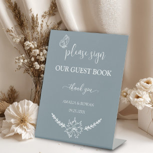 Meadow Flowers Wedding Guest Book Pedestal Sign