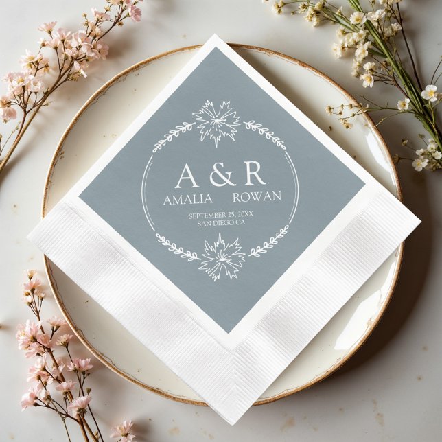 Meadow Flowers Wedding Monogram Names Napkin (Creator Uploaded)
