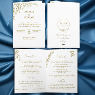 Meadow Flowers White and Gold All-in-one Wedding Invitation