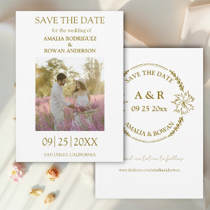 Meadow Flowers White and Gold Photo Save the Date
