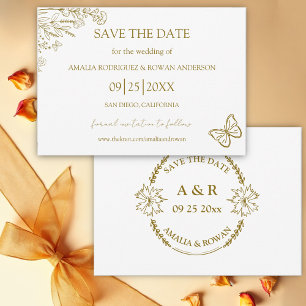 Meadow Flowers White and Gold Save the Date