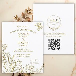 Meadow Flowers White gold Wedding Budget Invite