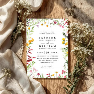 Meadow Flowers Wildflowers Rustic QR Code Wedding Invitation
