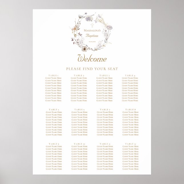 meadow flowers wreath design Baptism seating chart (Front)