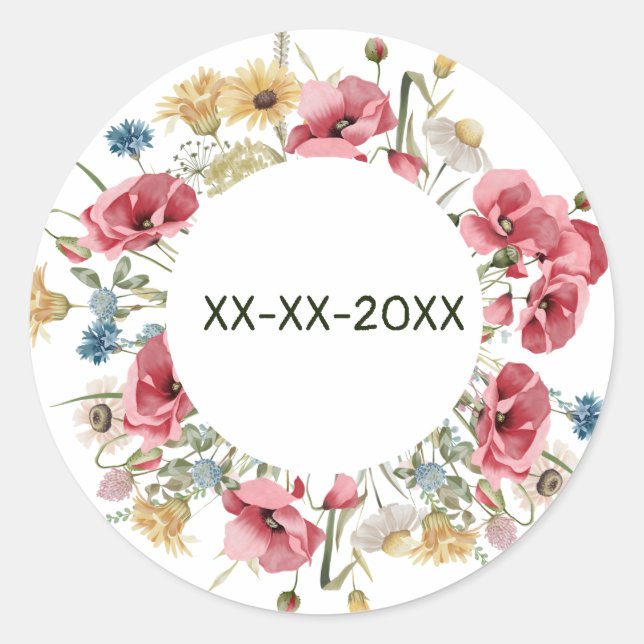 Meadow frame summer flowers customise  classic round sticker (Front)