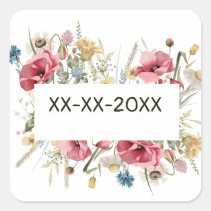 Meadow frame summer flowers customise  square sticker