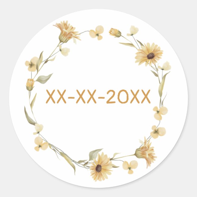 Meadow frame summer yellow flowers customise  classic round sticker (Front)