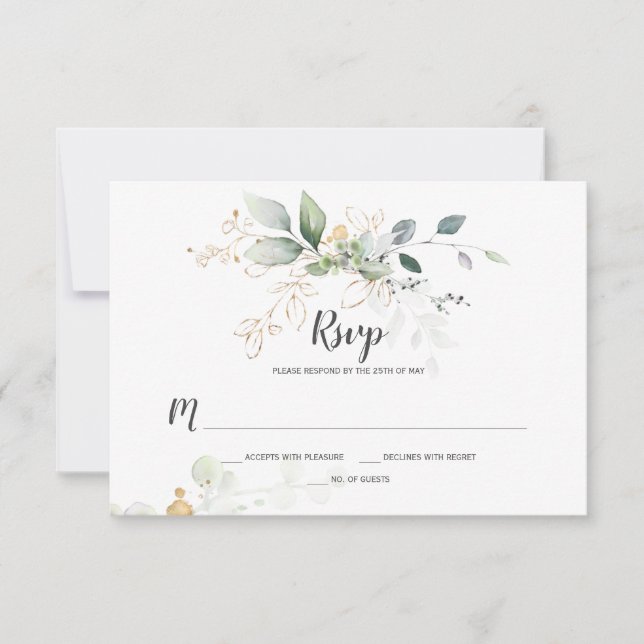 Meadow Green and Gold Botanicals RSVP Card (Front)