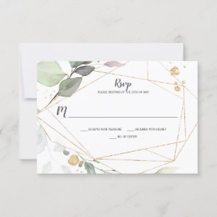 Meadow Green and Gold Leaves Geometric RSVP Card
