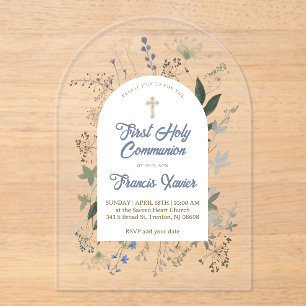 meadow greenery frame First Holy Communion Acrylic Invitations