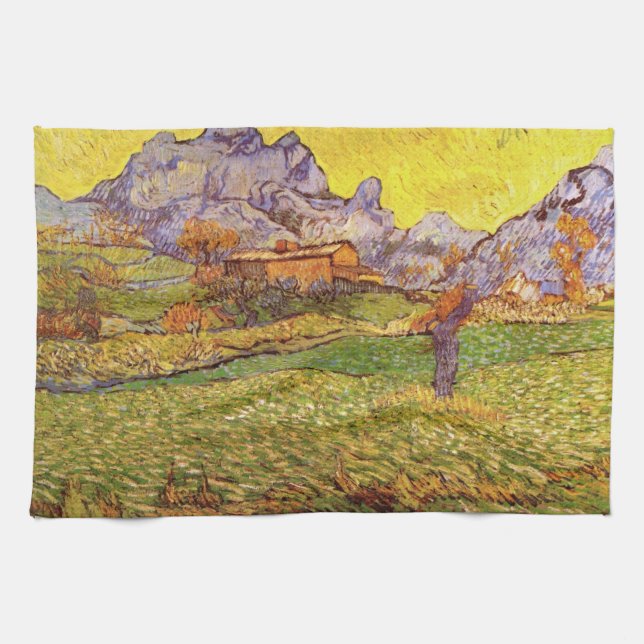 Meadow in Mountains by Vincent van Gogh Tea Towel (Horizontal)