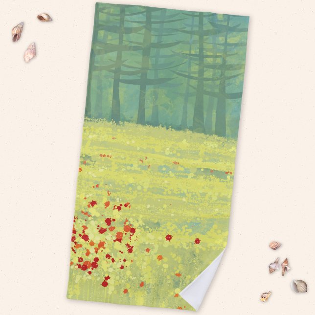 Meadow Landscape Beach Towel (Wildflower meadow in France art beach flower)