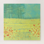 Meadow Landscape Painting Jigsaw Puzzle<br><div class="desc">A modern contemporary landscape painting featuring a peaceful flower filled summer meadow with birds flying against the sky and a forest of pine trees in the distance.  Fresh and uplifting yellow and green colours. Original art by Nic Squirrell.</div>