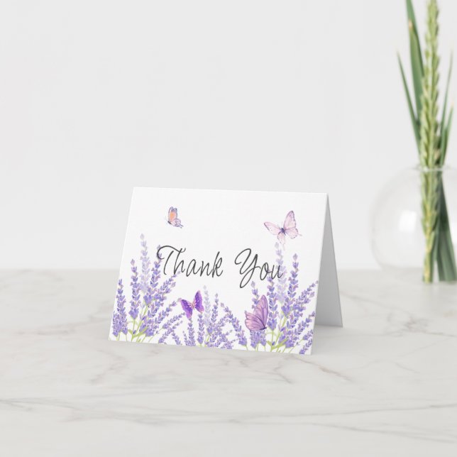 Meadow Lavender Floral Butterfly Baby Shower  Thank You Card (Front)